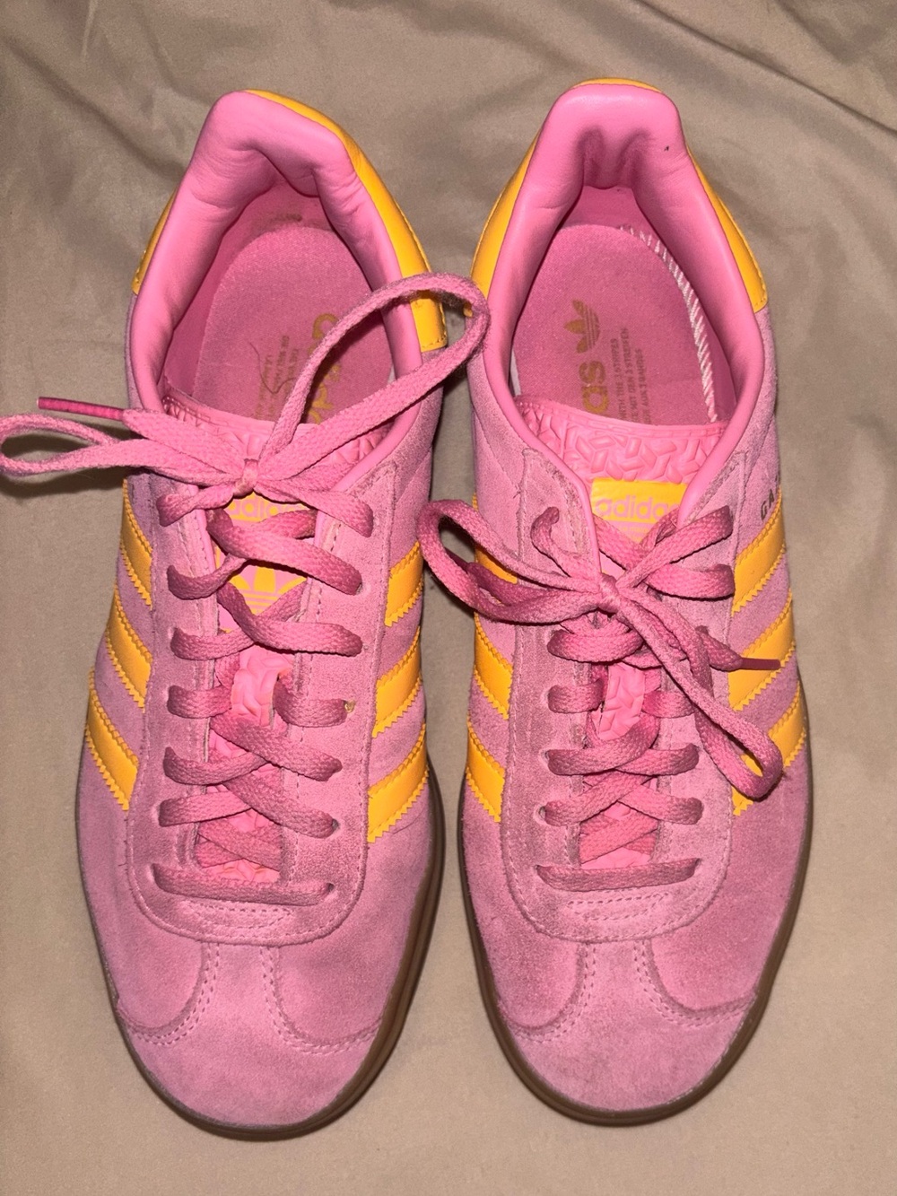 adidas Pink Suede Sneakers with Yellow Stripes